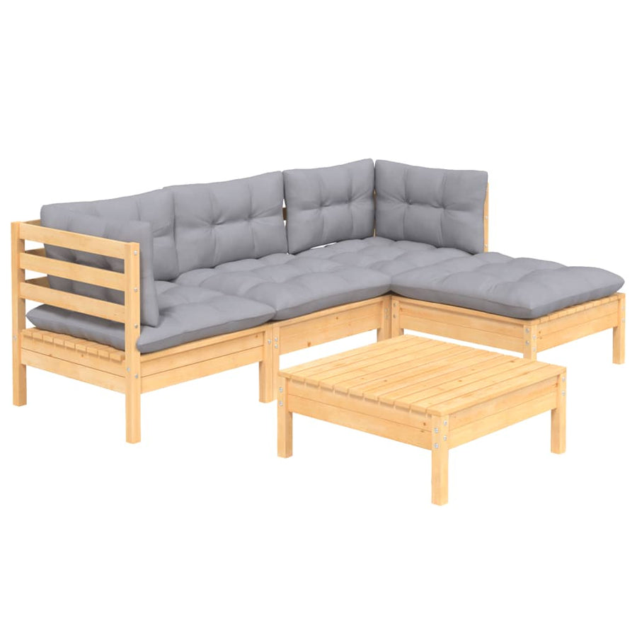 -Delige Loungeset Met Grijze Kussens Grenenhout Bruin en grijs