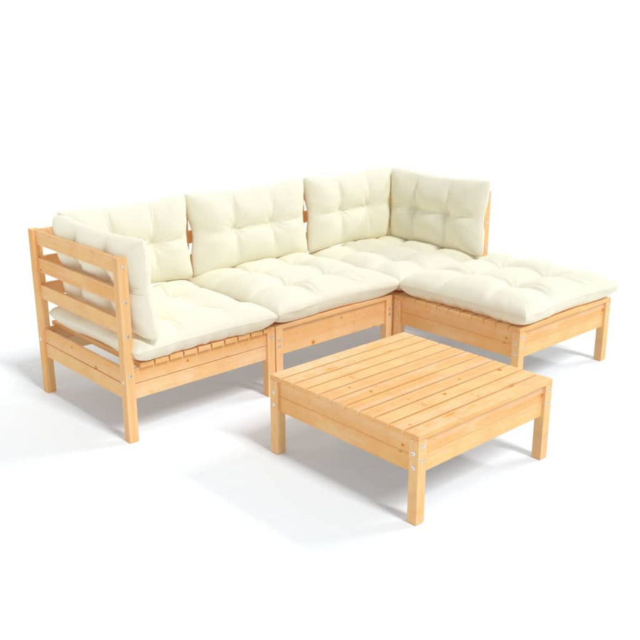 -Delige Loungeset Met Kleurige Kussens Grenenhout Bruin en crème