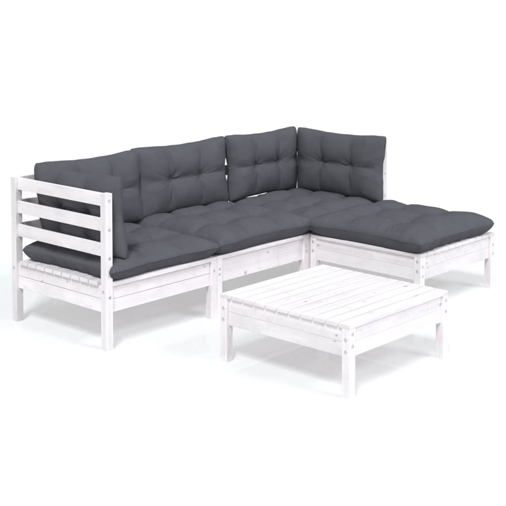 -Delige Loungeset Met Kussens Grenenhout Wit