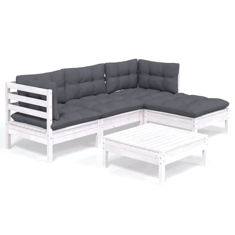 -Delige Loungeset Met Kussens Grenenhout Wit