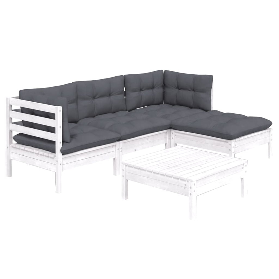 -Delige Loungeset Met Kussens Grenenhout Wit