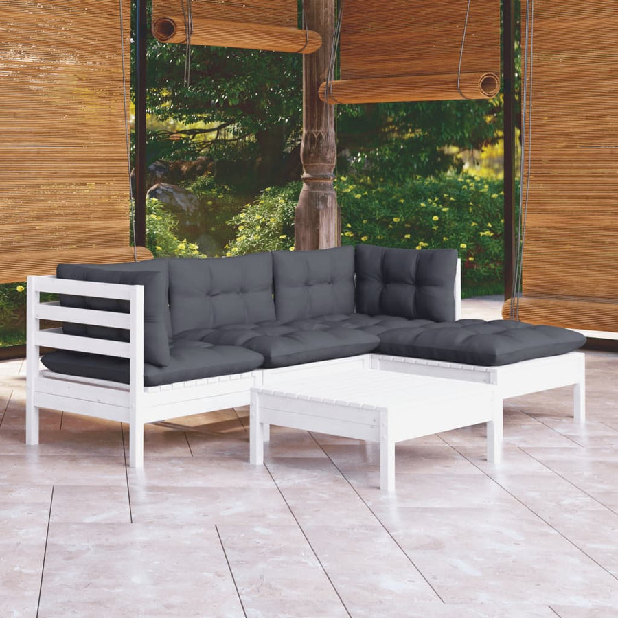 -Delige Loungeset Met Kussens Grenenhout Wit