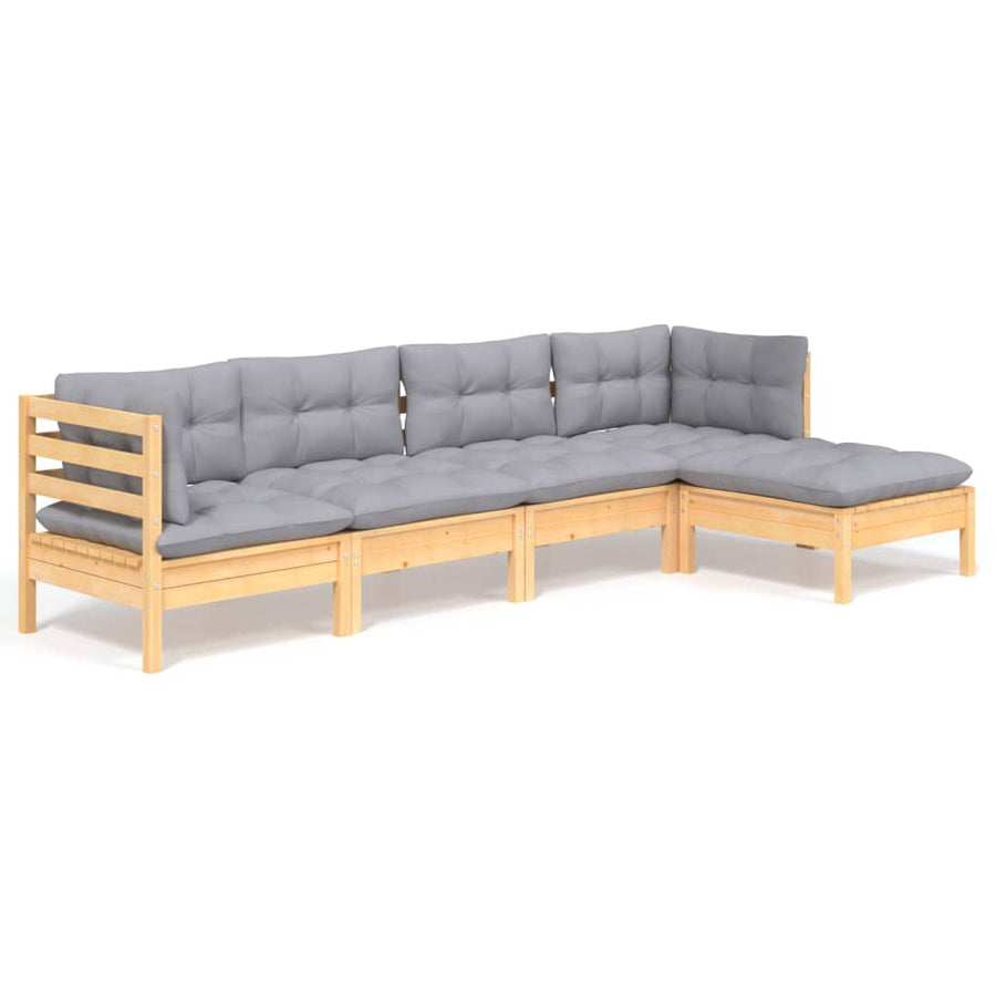-Delige Loungeset Met Grijze Kussens Grenenhout Bruin en grijs