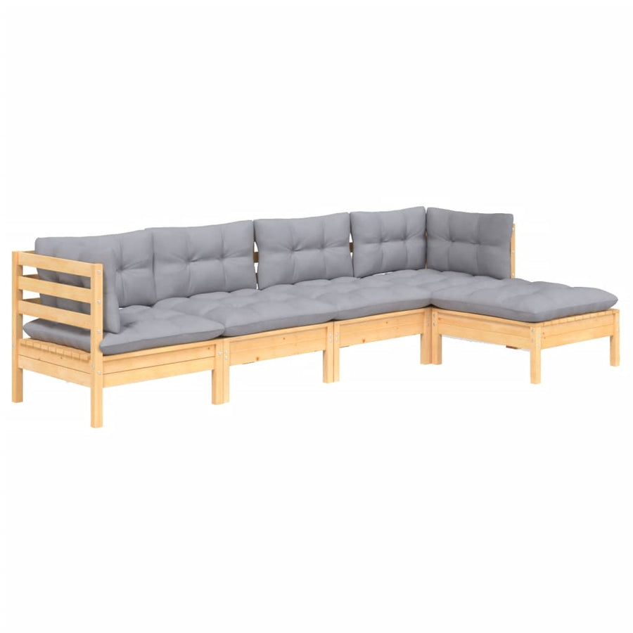 -Delige Loungeset Met Grijze Kussens Grenenhout Bruin en grijs