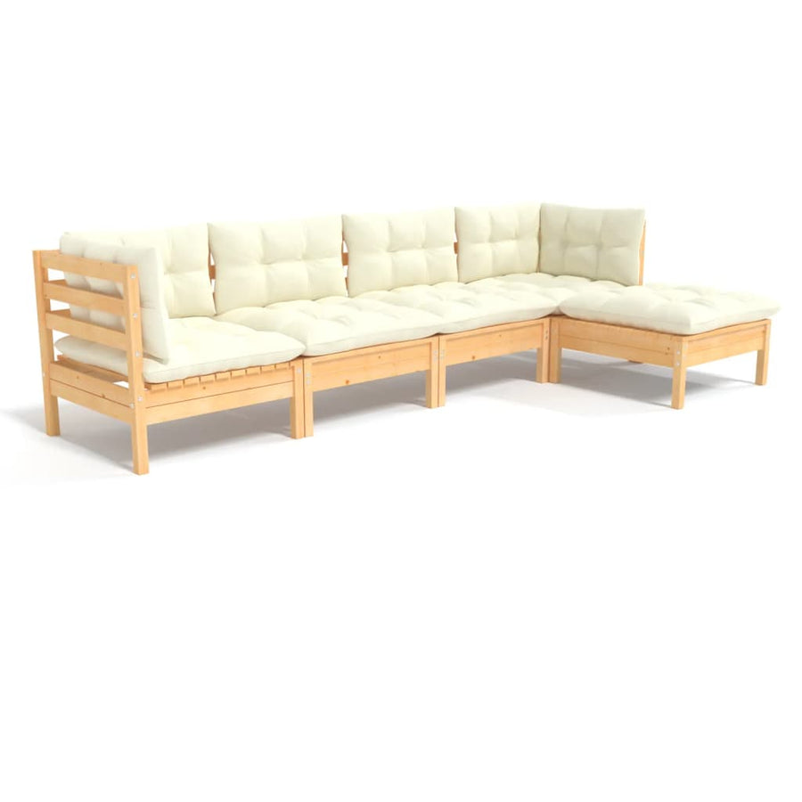 -Delige Loungeset Met Kleurige Kussens Grenenhout Bruin en crème