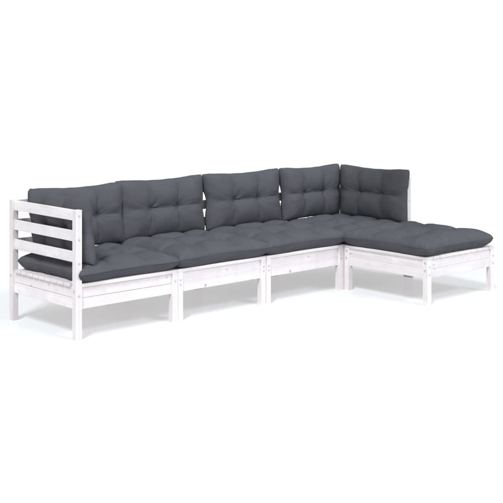 -Delige Loungeset Met Kussens Grenenhout Wit