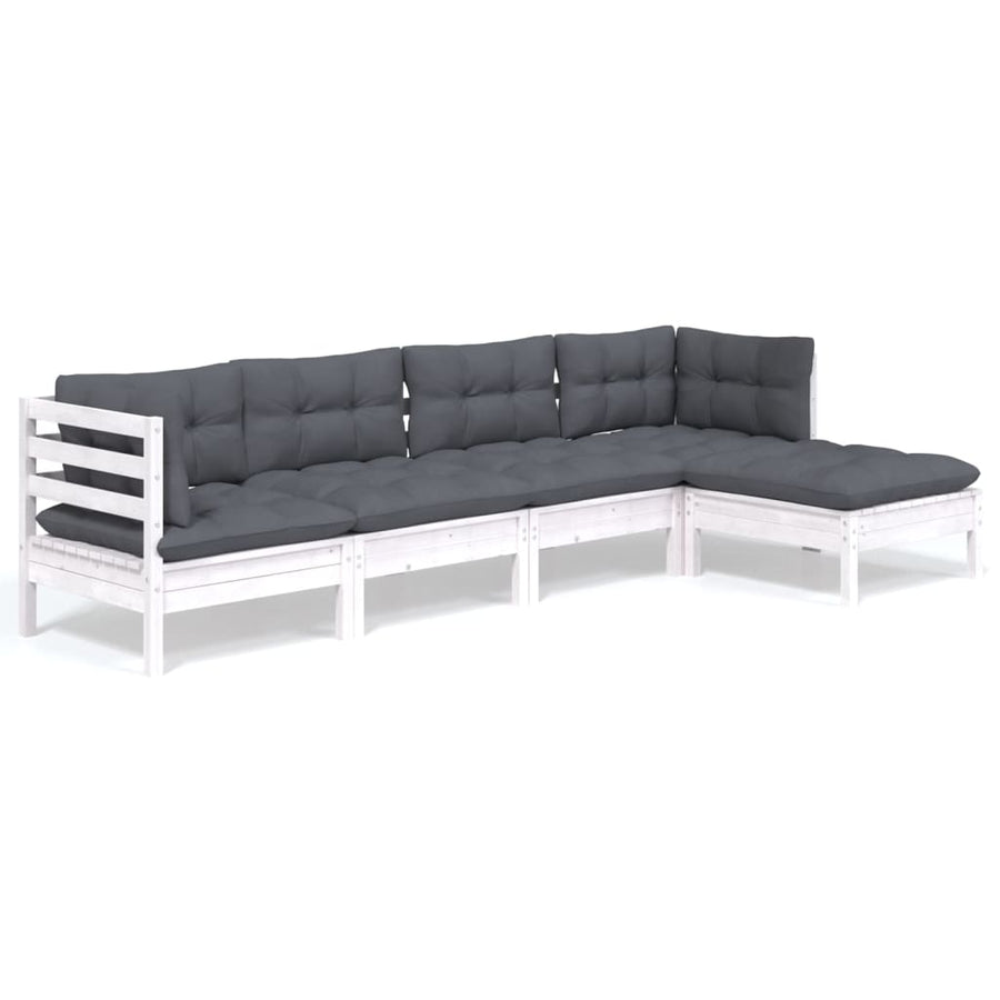 -Delige Loungeset Met Kussens Grenenhout Wit