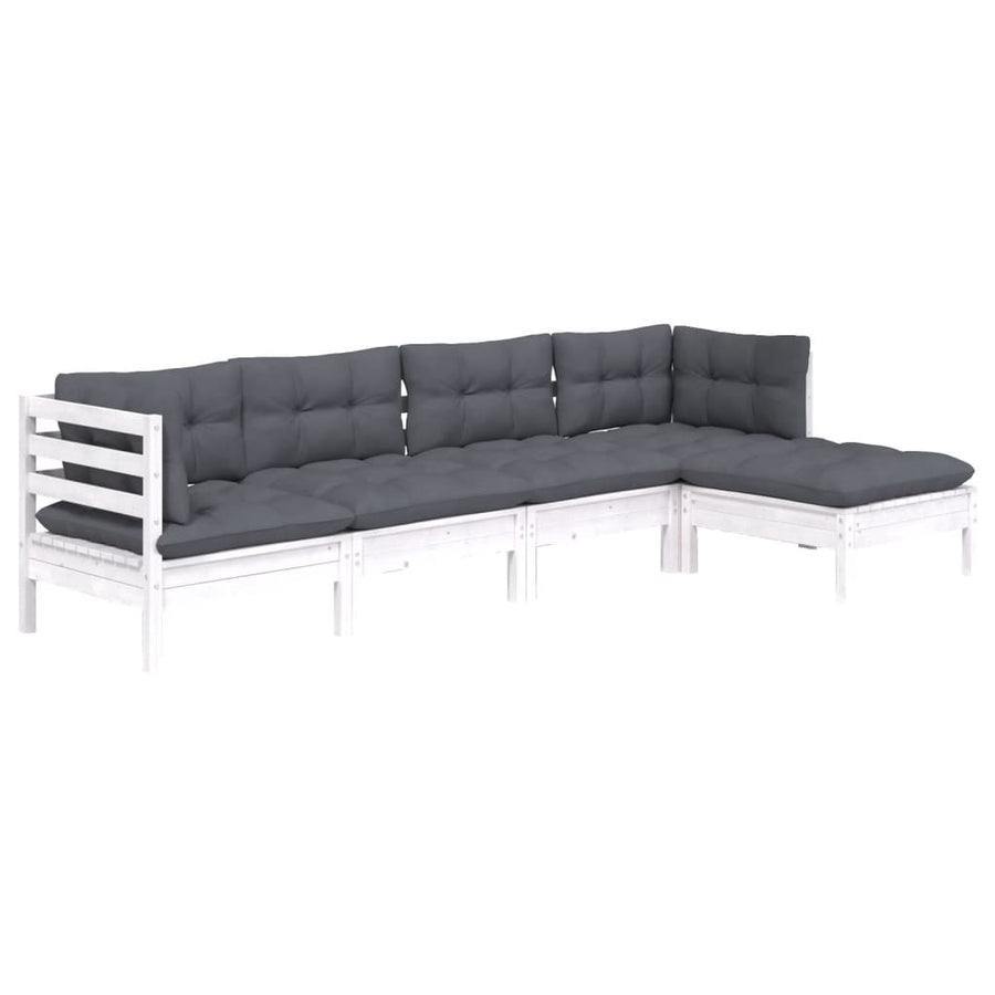 -Delige Loungeset Met Kussens Grenenhout Wit