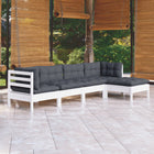 -Delige Loungeset Met Kussens Grenenhout Wit