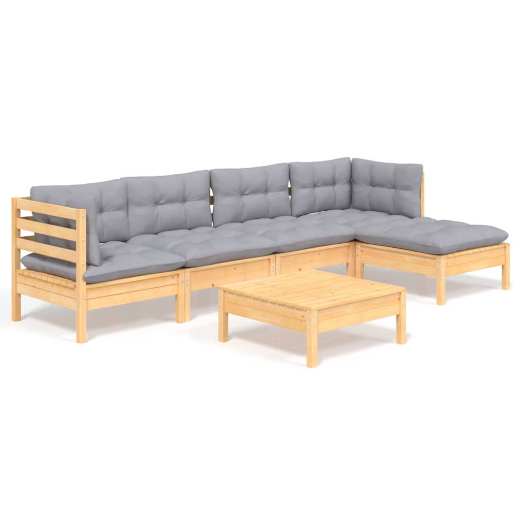 -Delige Loungeset Met Grijze Kussens Grenenhout Bruin en grijs
