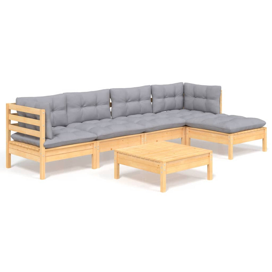 -Delige Loungeset Met Grijze Kussens Grenenhout Bruin en grijs