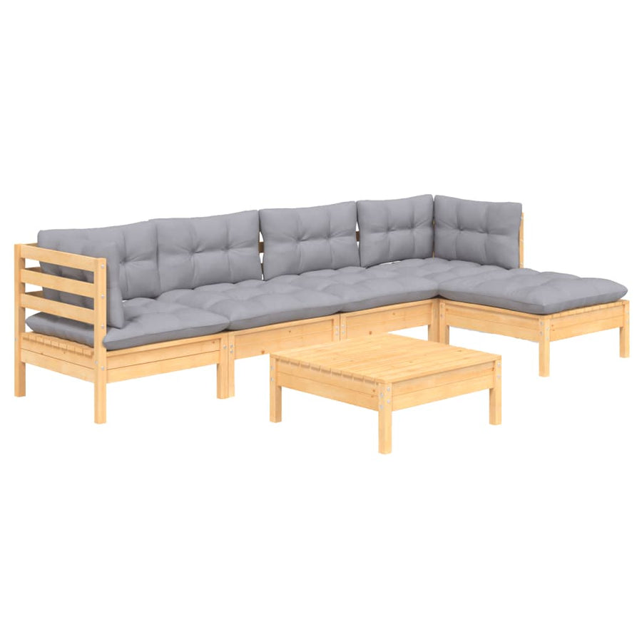 -Delige Loungeset Met Grijze Kussens Grenenhout Bruin en grijs