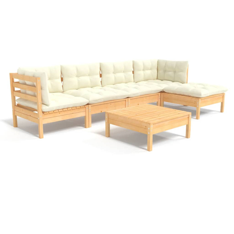 -Delige Loungeset Met Kleurige Kussens Grenenhout Bruin en crème