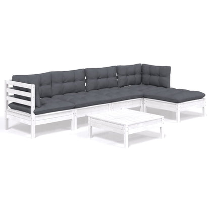 -Delige Loungeset Met Kussens Grenenhout Wit