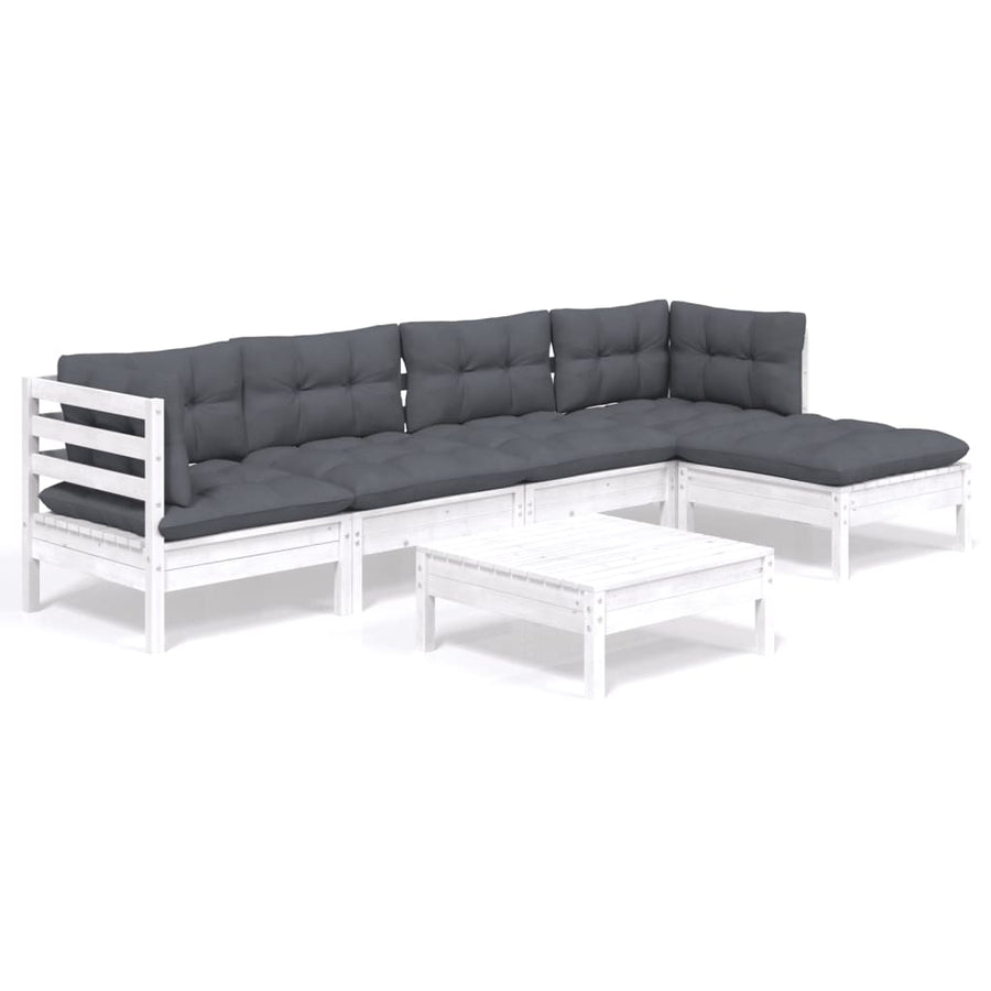 -Delige Loungeset Met Kussens Grenenhout Wit