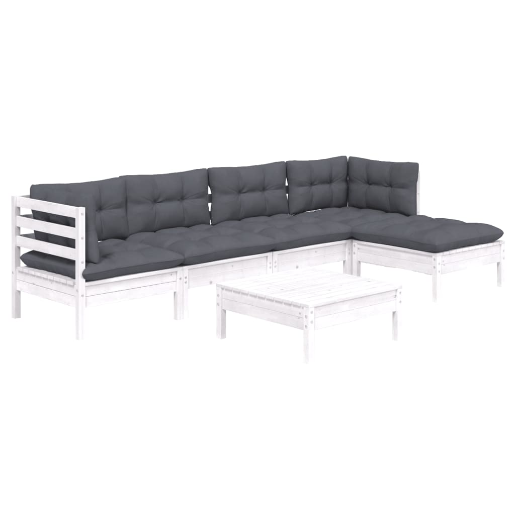 -Delige Loungeset Met Kussens Grenenhout Wit