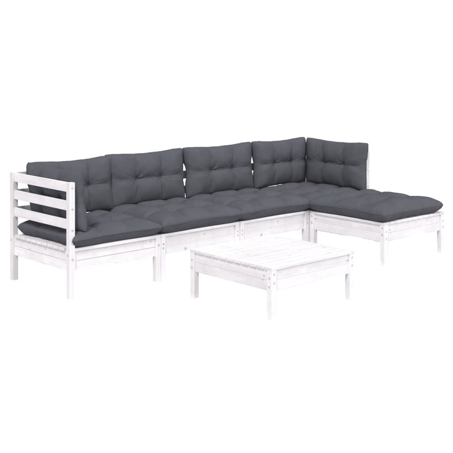 -Delige Loungeset Met Kussens Grenenhout Wit