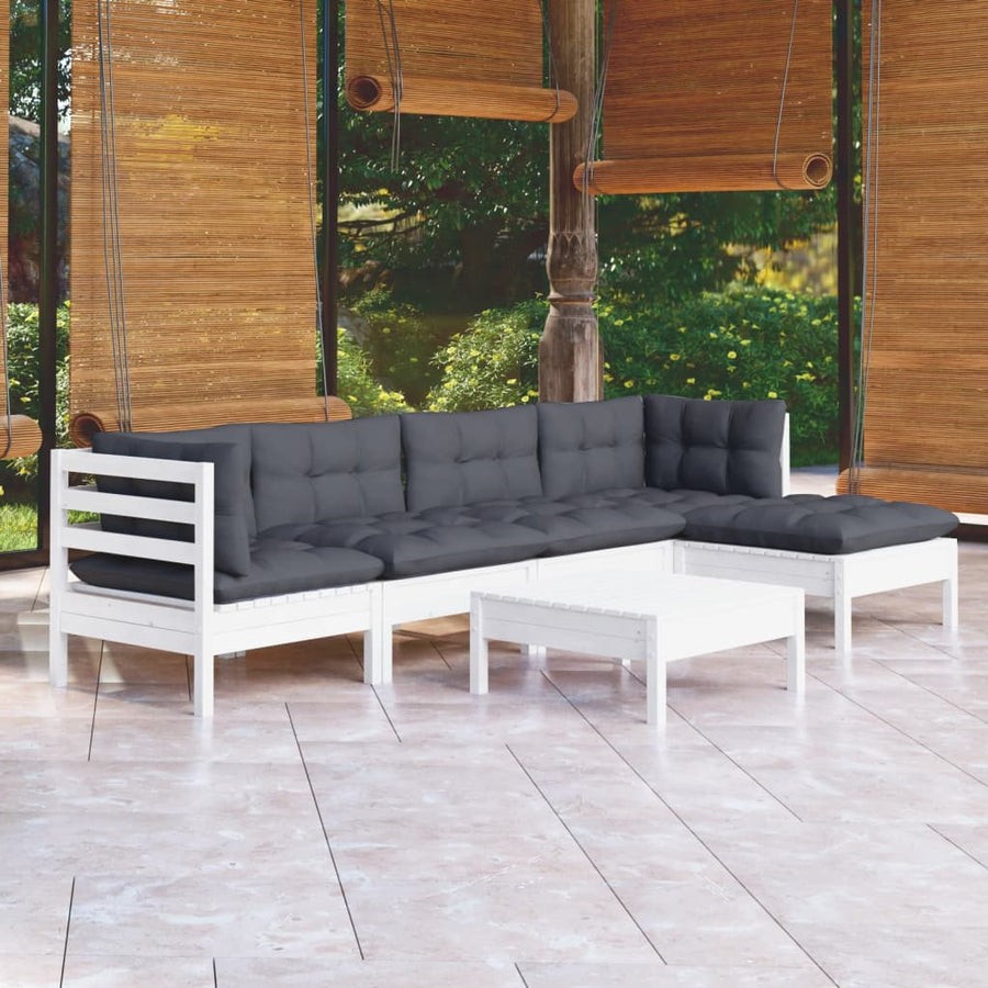 -Delige Loungeset Met Kussens Grenenhout Wit