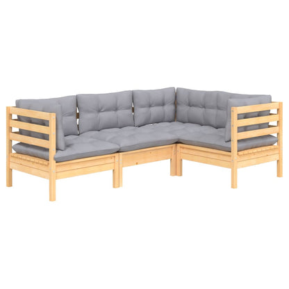 -Delige Loungeset Met Grijze Kussens Grenenhout Bruin en grijs