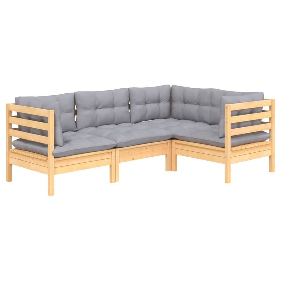 -Delige Loungeset Met Grijze Kussens Grenenhout Bruin en grijs