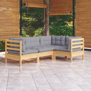 Loungeset 4-delig grenenhout grijs