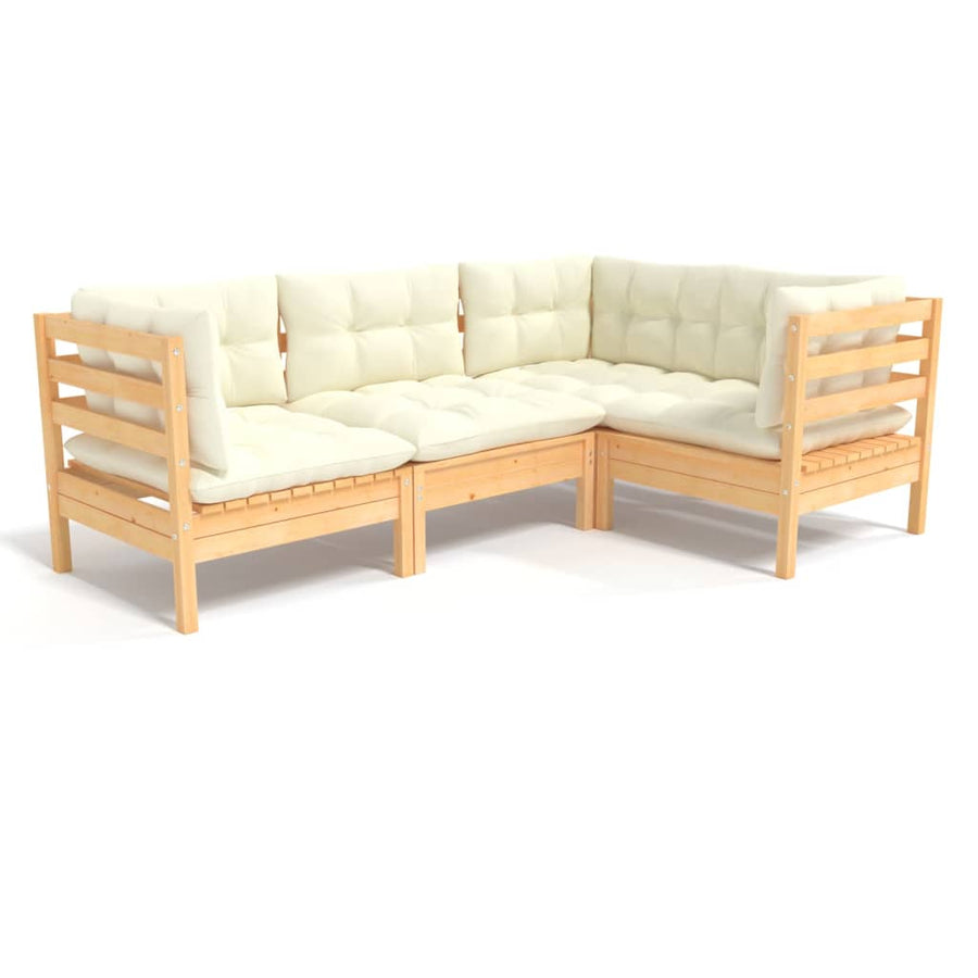-Delige Loungeset Met Kleurige Kussens Grenenhout Bruin en crème