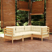 Loungeset 4-delig grenenhout crèmekleurige kussens