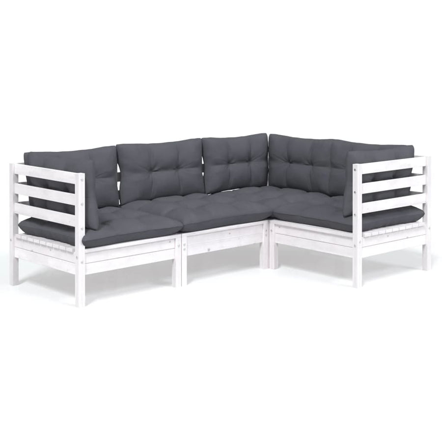 -Delige Loungeset Met Kussens Grenenhout Wit