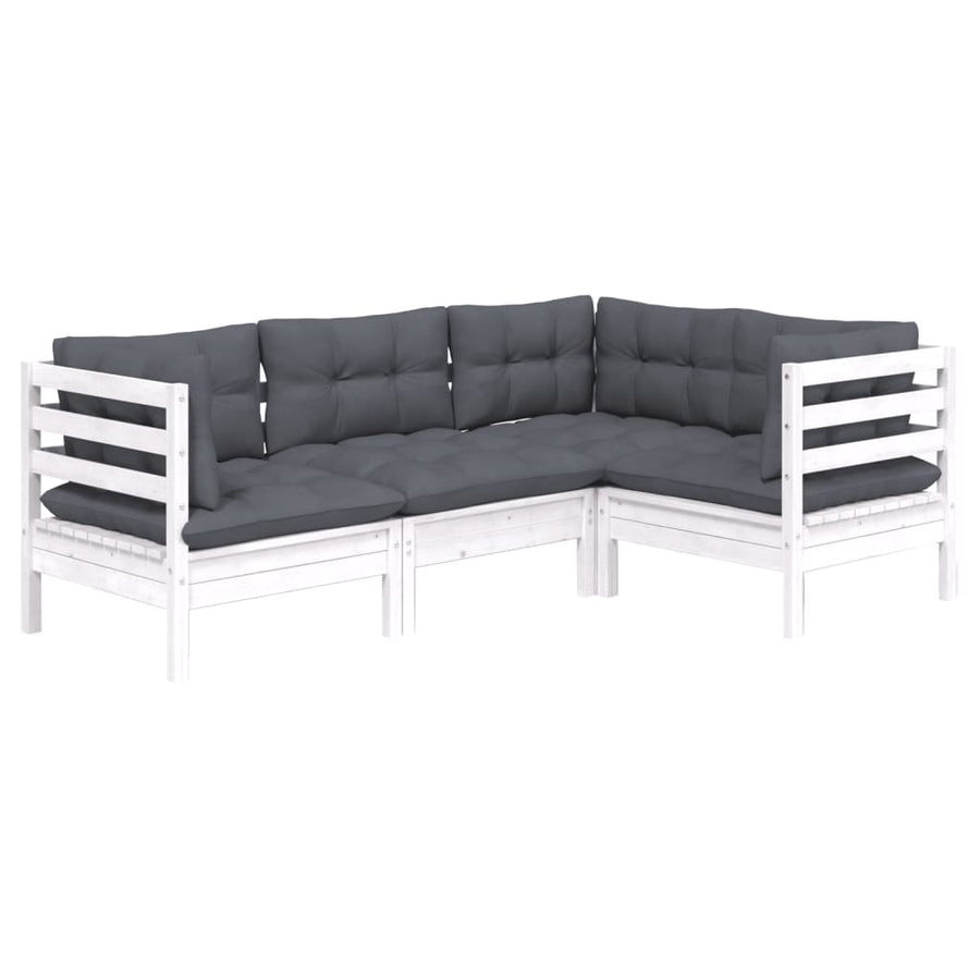 -Delige Loungeset Met Kussens Grenenhout Wit