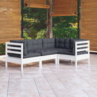 -Delige Loungeset Met Kussens Grenenhout Wit