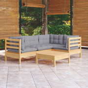 Loungeset 5-delig grenenhout grijs