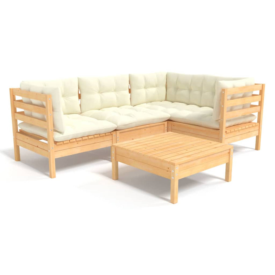 -Delige Loungeset Met Kleurige Kussens Grenenhout Bruin en crème