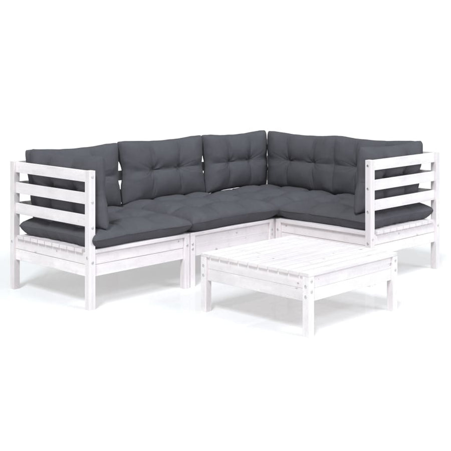 -Delige Loungeset Met Kussens Grenenhout Wit
