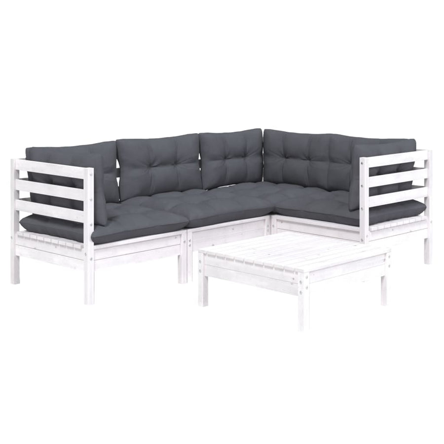 -Delige Loungeset Met Kussens Grenenhout Wit