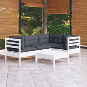 Loungeset 5-delig grenenhout wit met kussens