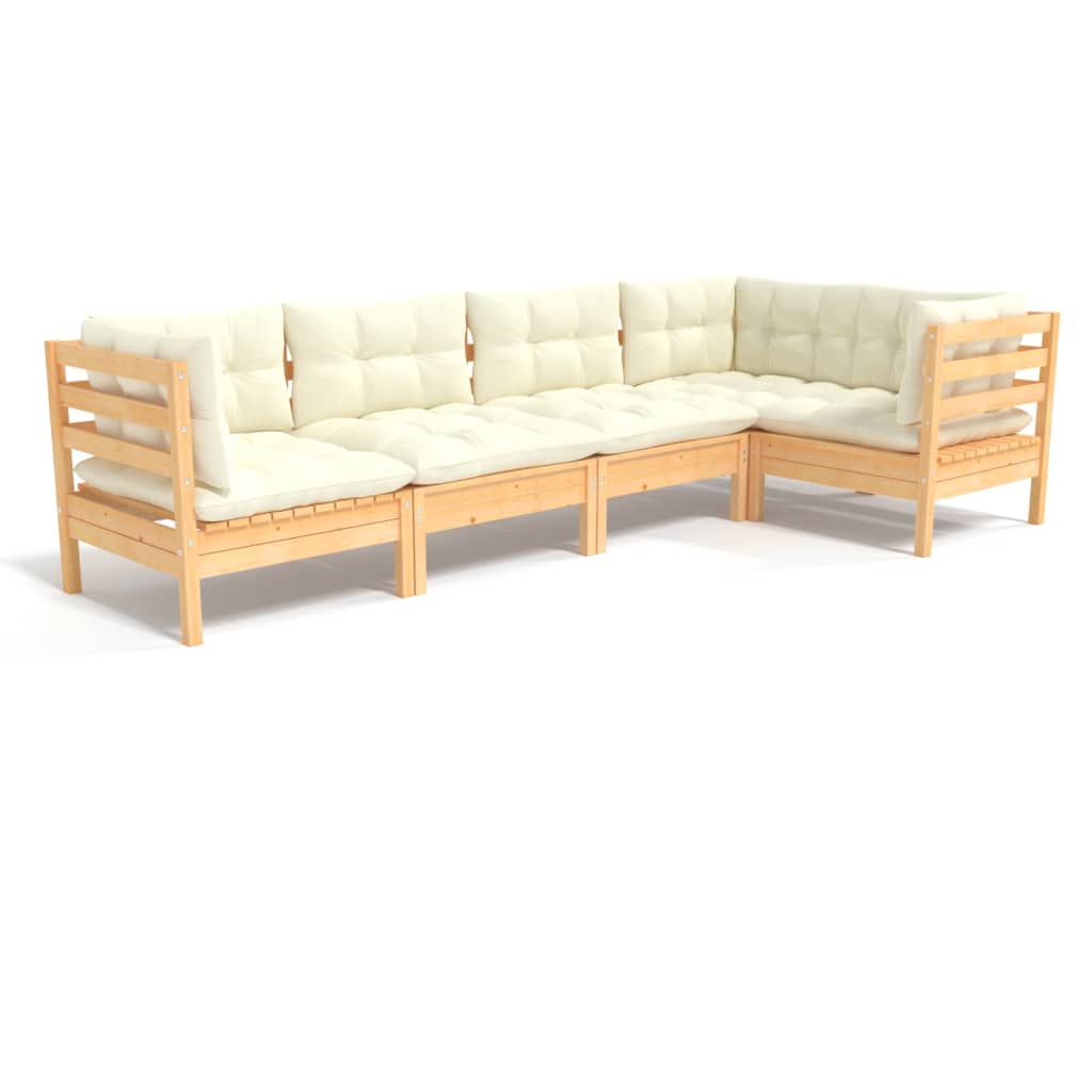 -Delige Loungeset Met Kleurige Kussens Grenenhout Bruin en crème