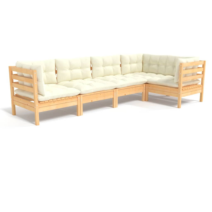 -Delige Loungeset Met Kleurige Kussens Grenenhout Bruin en crème