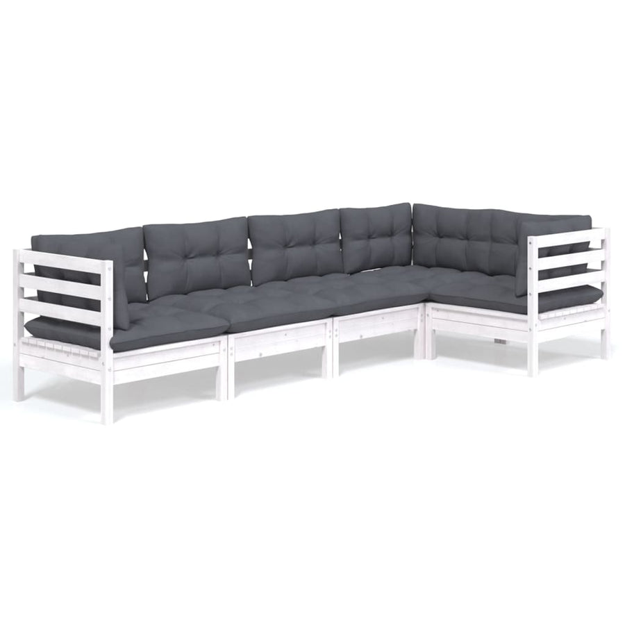 -Delige Loungeset Met Kussens Grenenhout Wit