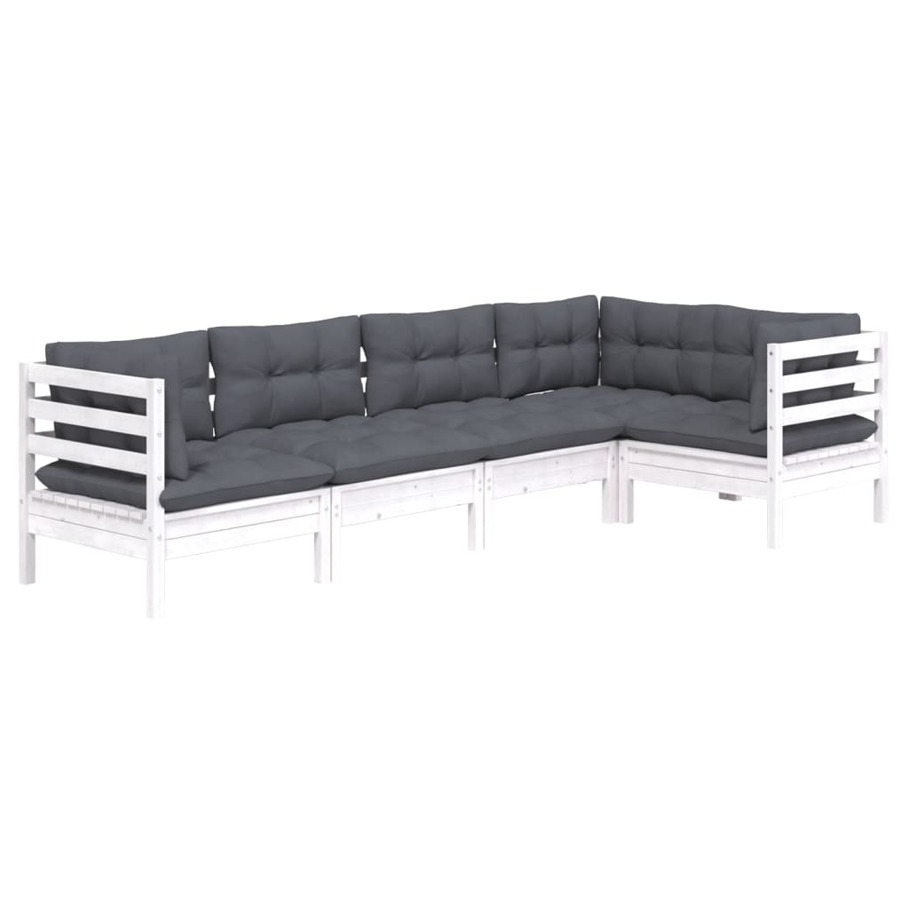 -Delige Loungeset Met Kussens Grenenhout Wit