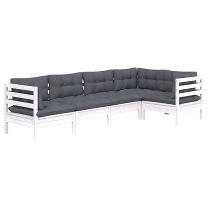 -Delige Loungeset Met Kussens Grenenhout Wit
