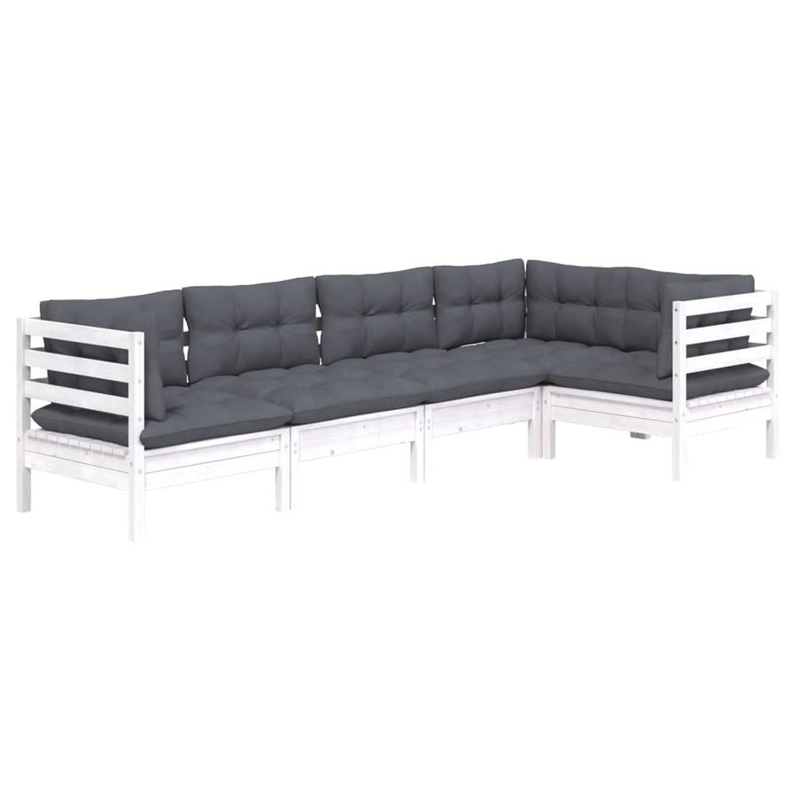 -Delige Loungeset Met Kussens Grenenhout Wit