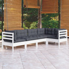 -Delige Loungeset Met Kussens Grenenhout Wit