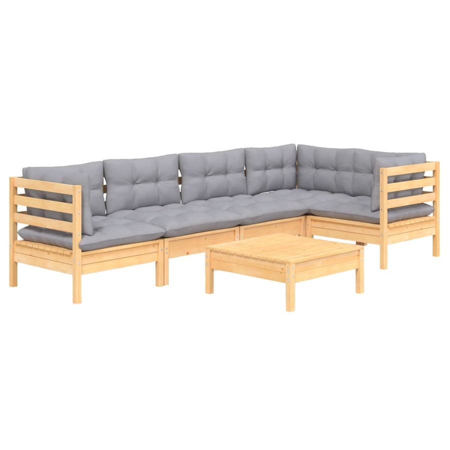 -Delige Loungeset Met Grijze Kussens Grenenhout Bruin en grijs