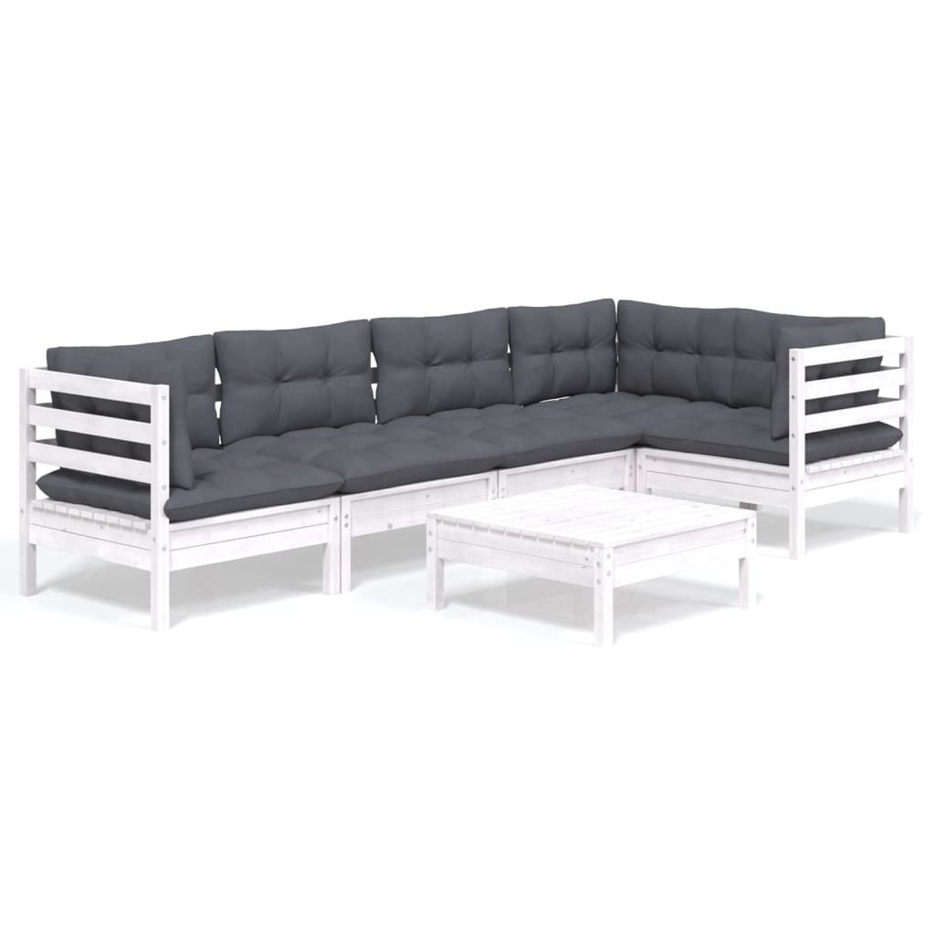 -Delige Loungeset Met Kussens Grenenhout Wit