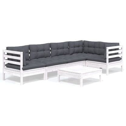 -Delige Loungeset Met Kussens Grenenhout Wit