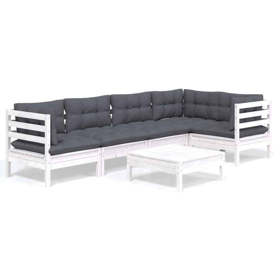 -Delige Loungeset Met Kussens Grenenhout Wit