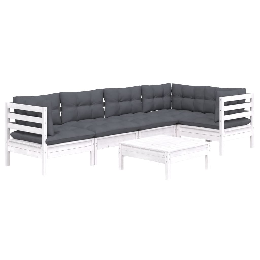 -Delige Loungeset Met Kussens Grenenhout Wit