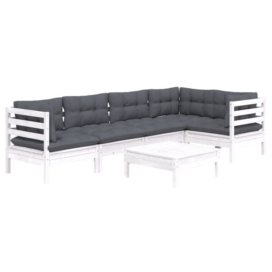 -Delige Loungeset Met Kussens Grenenhout Wit