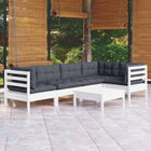 -Delige Loungeset Met Kussens Grenenhout Wit