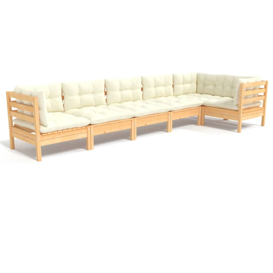 -Delige Loungeset Met Kleurige Kussens Grenenhout Bruin en crème